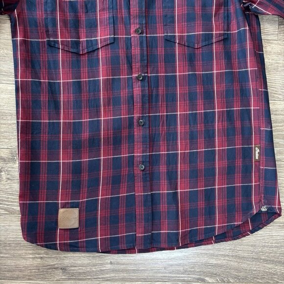 Indian Motorcycle Flannel Mens S Red/Blue Plaid Short Sleeve Button Down Bikers - Picture 5 of 16